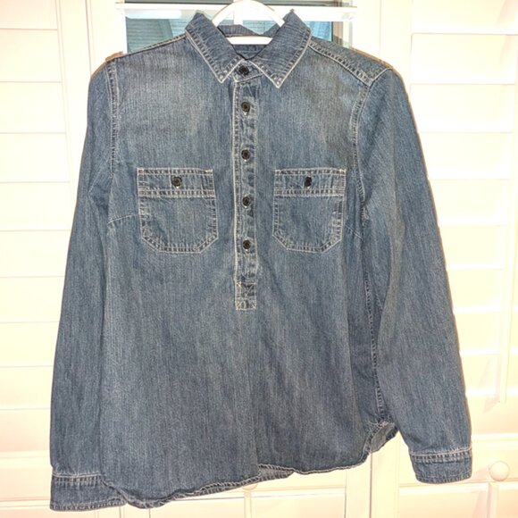 J. Crew Classic Chambray Popover Long Sleeve 1/2 Button Collared Jean Shirt Top - Picture 6 of 7